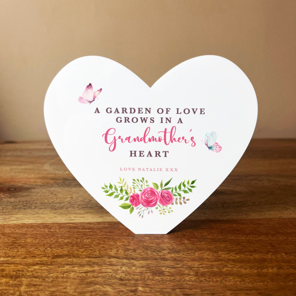 Floral Grandmother Gold Butterflies Heart Shaped Personalised Acrylic Gift