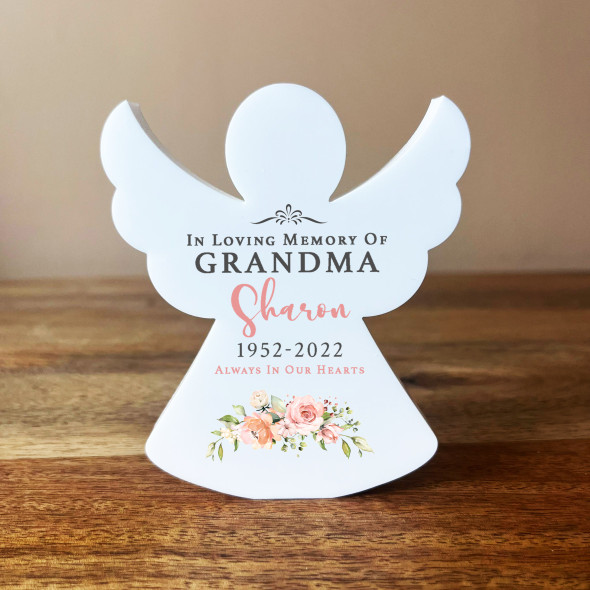 Flowers Angel Grandma Personalised In Memory Memorial Gift Acrylic Ornament