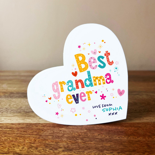 Colorful Best Grandma Ever Tilted Heart Personalised Gift Acrylic Block Ornament