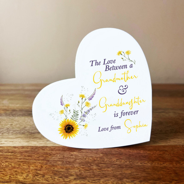 Grandmother Grandaughter SunFloral Tilted Heart Personalised Acrylic Gift