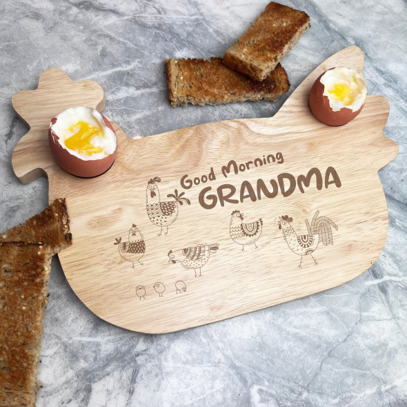 Morning Grandma Personalised Gift Eggs & Toast Soldiers Chicken Breakfast Board