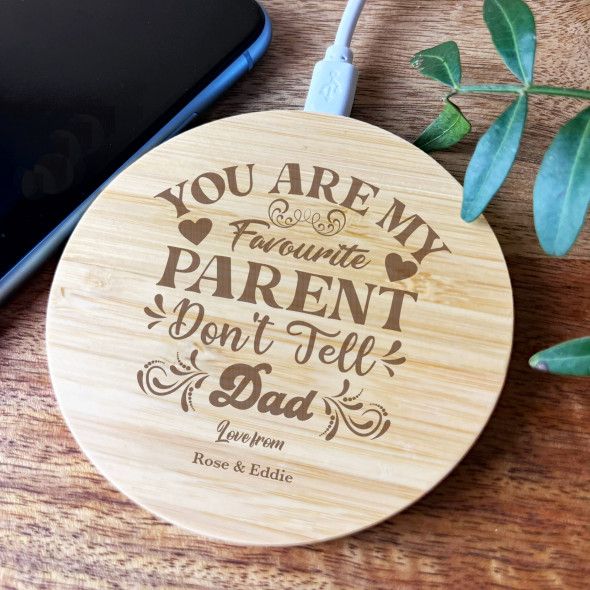 Favourite Parent Mum Personalised Gift Round Wireless Desk Pad Phone Charger