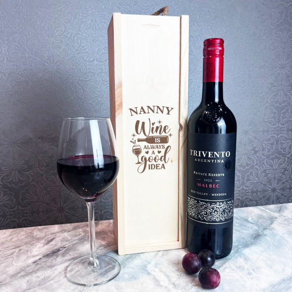 Nanny Wine Is Always A Good Idea Personalised Rope Wooden Single Wine Bottle Box