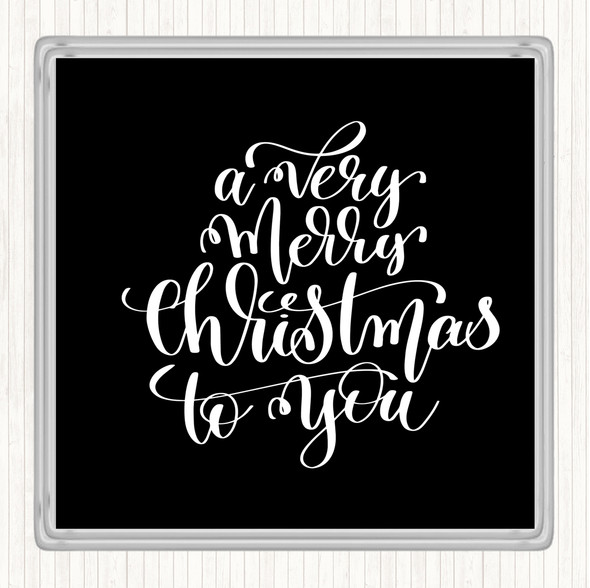 Black White Christmas A Very Merry Xmas Quote Coaster