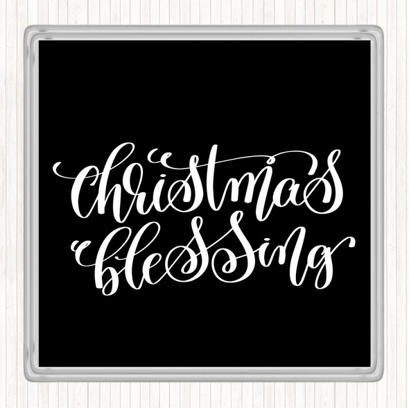 Black White Christmas Blessing Quote Coaster