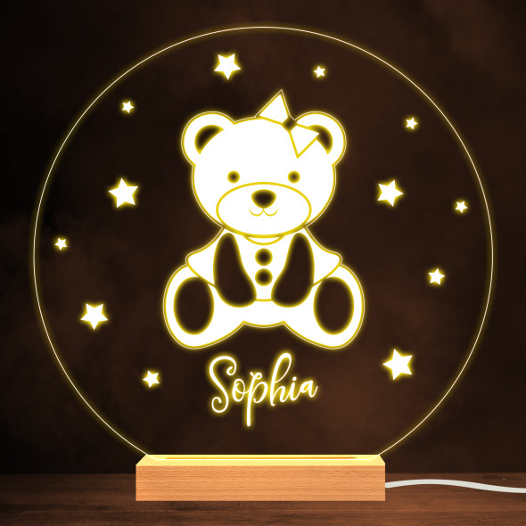 Stars Cute Baby Girl Bear Warm White Lamp Personalised Gift Night Light