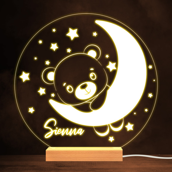 Cute Baby Bear With Moon & Stars Warm White Lamp Personalised Gift Night Light