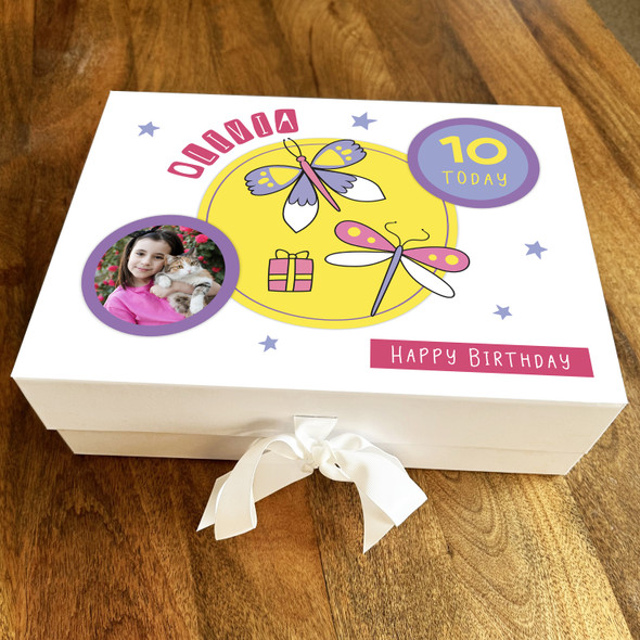 Butterfly Photo Childs Age Pink & Purple Personalised Keepsake Birthday Gift Box