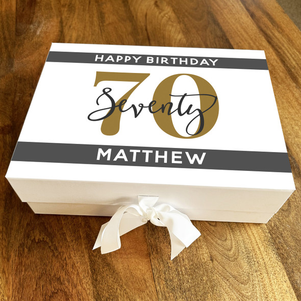 Modern Gold Grey Bold Male Adult Any Age Personalised Keepsake Birthday Gift Box