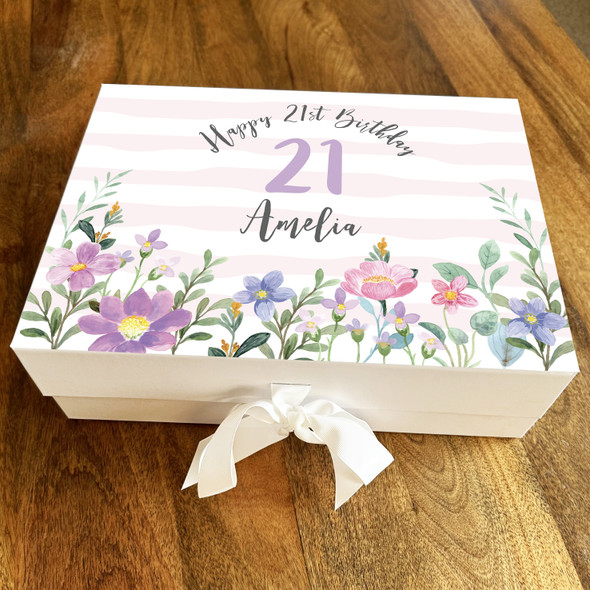 Flower Floral Pink Any Age 21st Purple Personalised Keepsake Birthday Gift Box
