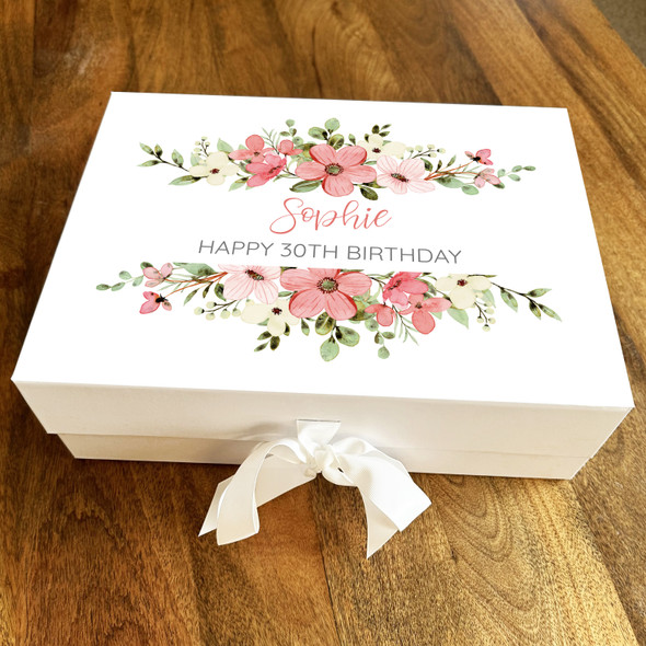 Flower Pink Pretty Female Girl Any Age Personalised Keepsake Birthday Gift Box