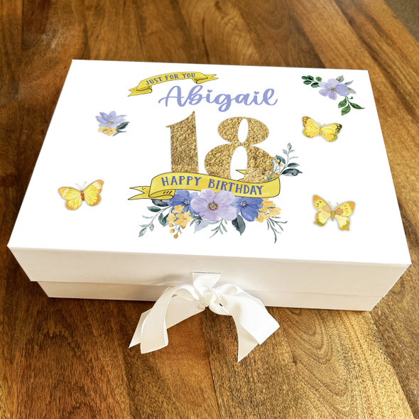 Butterfly Gold Flower Banner Age Personalised Keepsake Birthday Gift Box