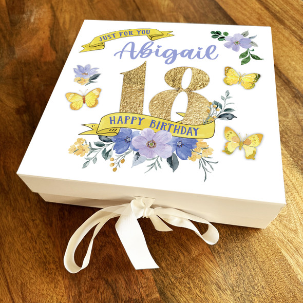 Butterfly Gold Flower Banner Age Square Personalised Keepsake Birthday Gift Box