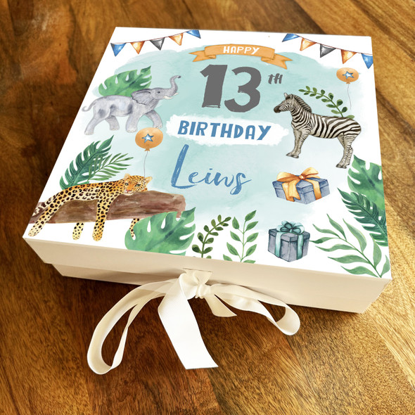 Jungle Animals Elephant Zebra Square Personalised Keepsake Birthday Gift Box