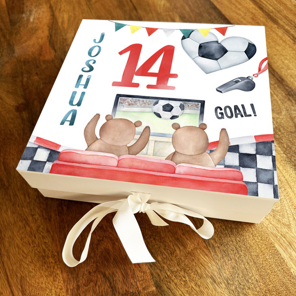 Teddies Football Sports Goal Any Age Personalised Keepsake Birthday Gift Box