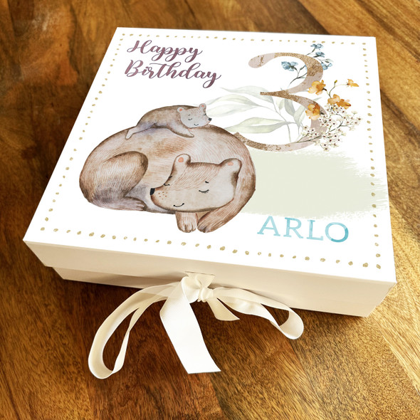 Mummy & Bear Cute Neautral Any Age 3 Personalised Keepsake Birthday Gift Box