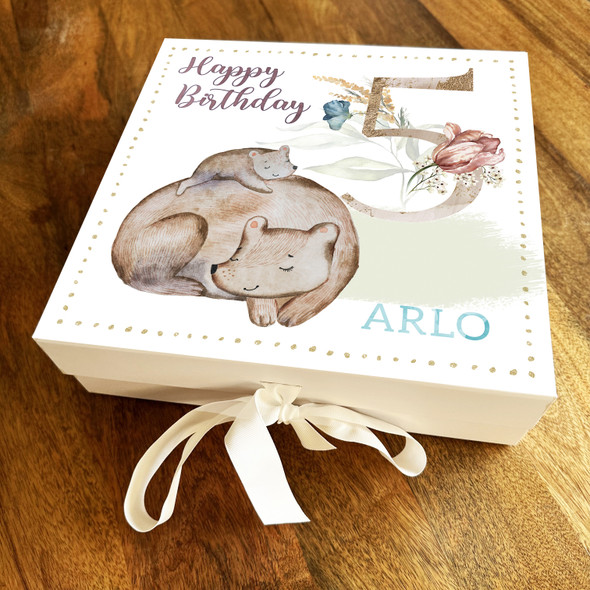 Mummy & Bear Cute Neautral Any Age 5 Personalised Keepsake Birthday Gift Box