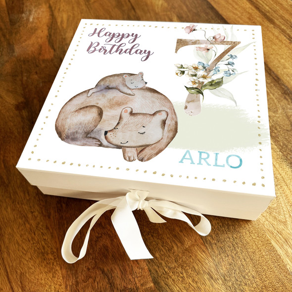 Mummy & Bear Cute Neautral Any Age 7 Personalised Keepsake Birthday Gift Box