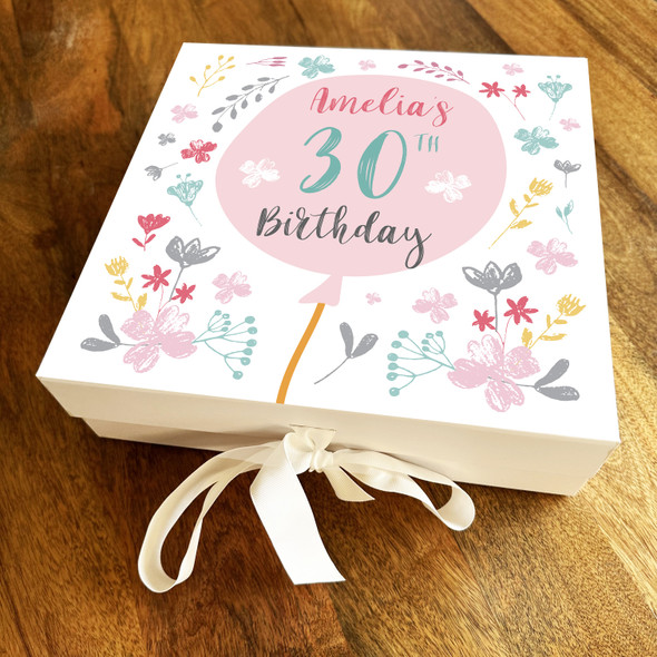 Pink Balloon Flowers Any Age Square Personalised Keepsake Birthday Gift Box