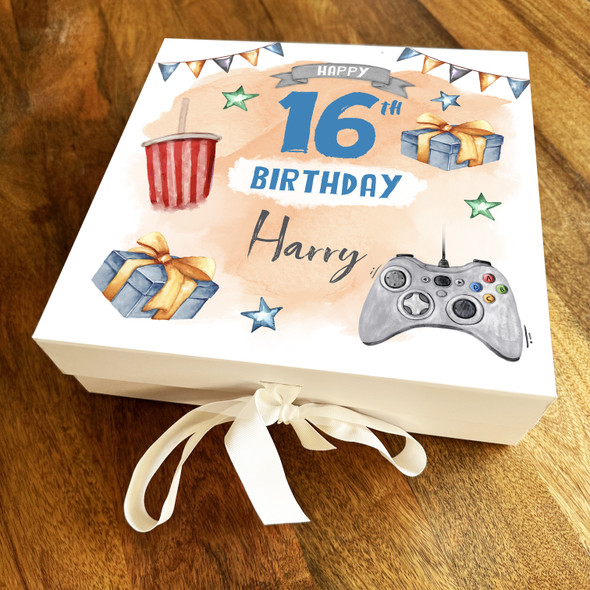 Gaming Xbox Orange Any Age Square Personalised Keepsake Birthday Gift Box