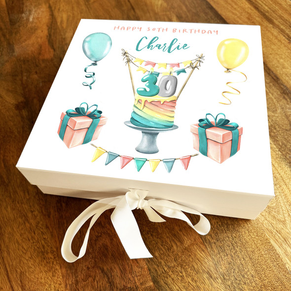 Cake Bunting Any Age 30th Square Personalised Keepsake Birthday Gift Box