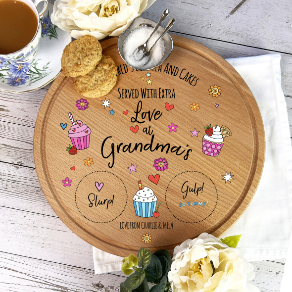 Grandma Tea Cupcakes Round Treats Personalised Serving Board
