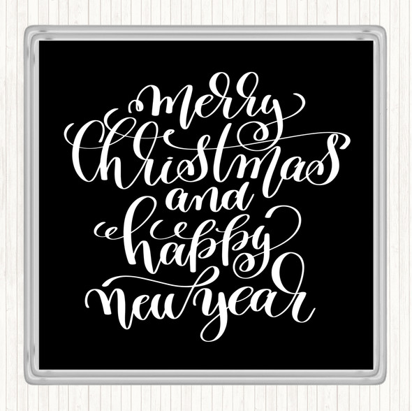 Black White Christmas Merry Xmas New Year Quote Coaster