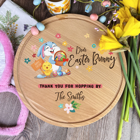 Easter Bunny Holding Basket Of Eggs Stop Here Personalised Treat Board