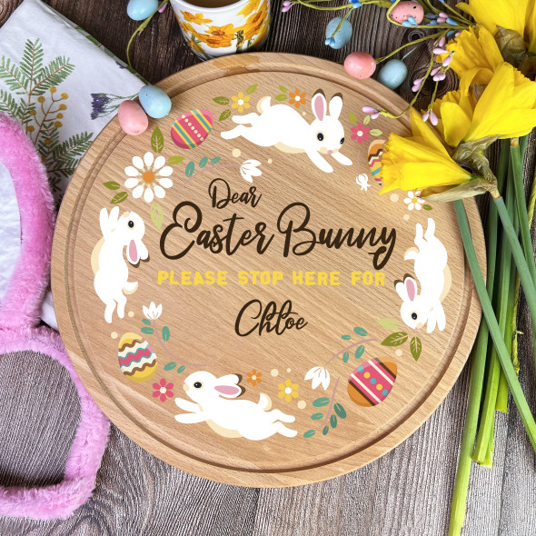 Floral Wreath Easter Bunny Stop Here Personalised Treat Board
