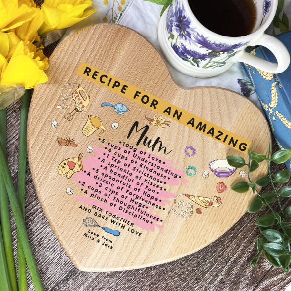 Cartoon Style Heart Baking Recipe For An Amazing Mum Personalised Kitchen Serving Board