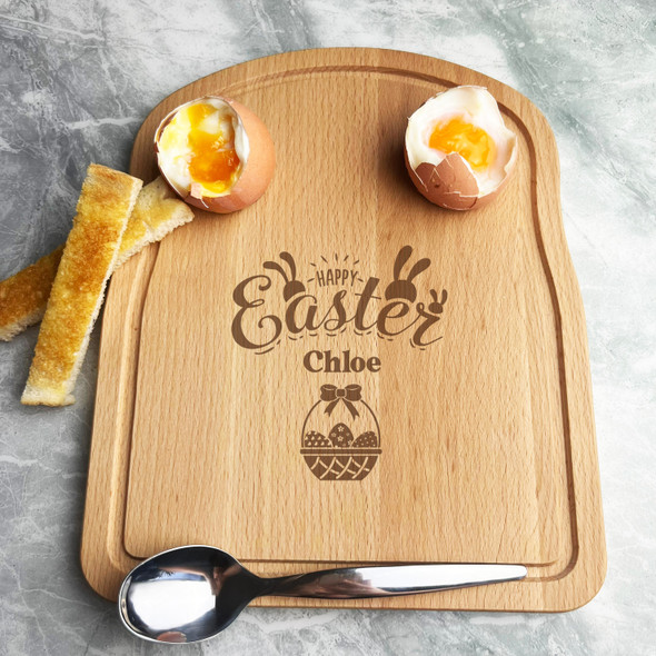 Happy Easter Basket Personalised Gift Bread Eggs & Toast Breakfast Serving Board