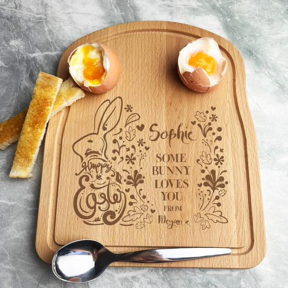 Loves You Easter Personalised Gift Bread Eggs Toast Breakfast Serving Board