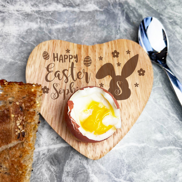 Happy Easter Bunny Flower Personalised Gift Heart Breakfast Egg Holder Board