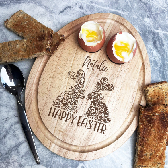 Floral Easter Bunnies Personalised Gift Toast Egg Breakfast Serving Board