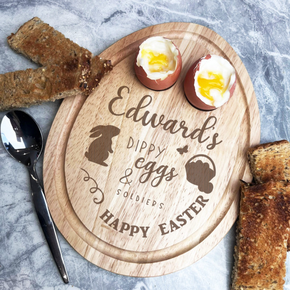 Dippy Eggs & Happy Easter Personalised Gift Toast Egg Breakfast Serving Board