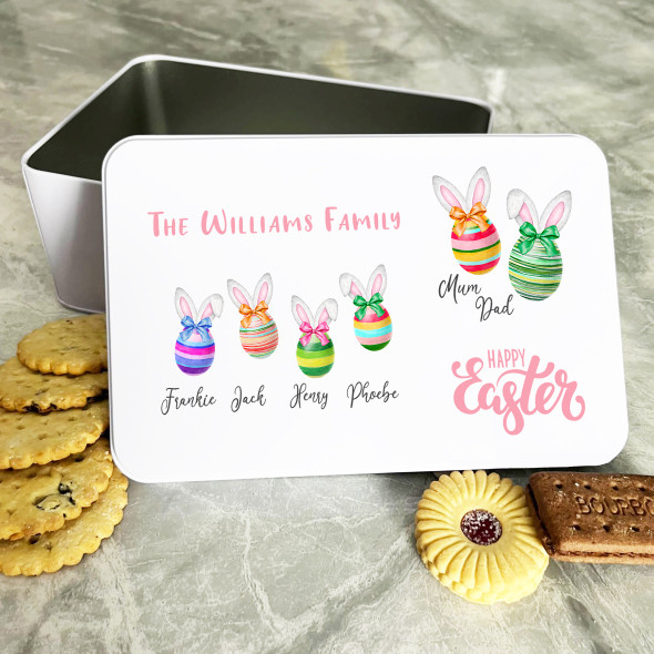 Bunny Ears & Easter Egg Family Personalised Gift Cake Biscuits Sweets Treat Tin