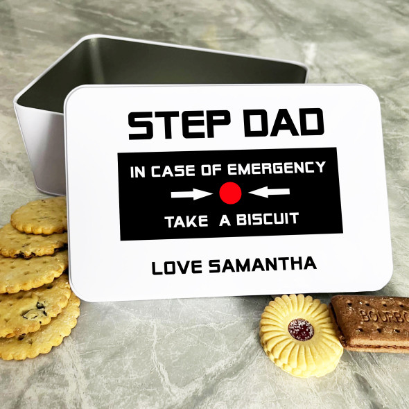 Step Dad Emergency Love From Personalised Gift Cookies Treats Biscuit Tin