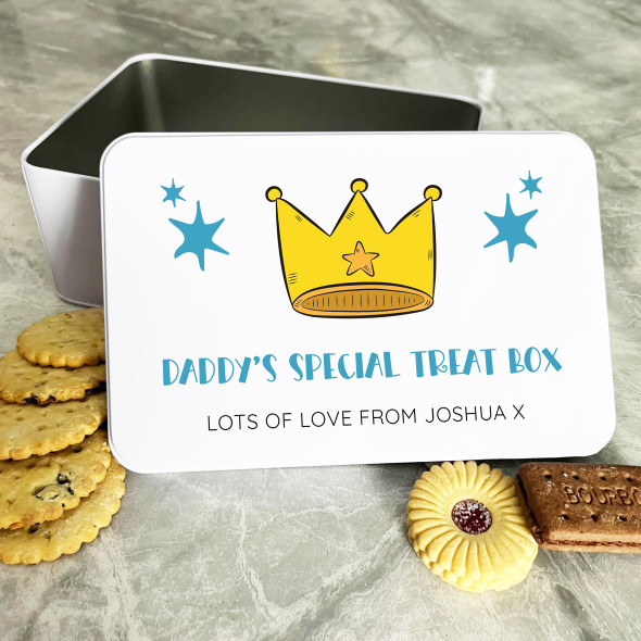 Daddy's Crown King Stars Blue Personalised Gift Biscuit Sweets Treat Tin