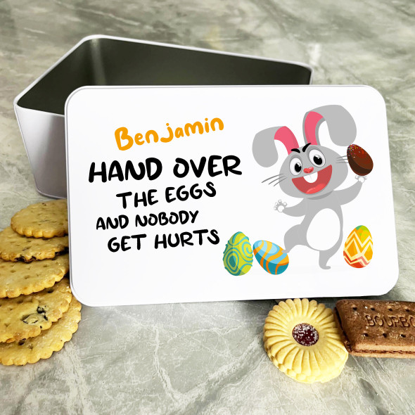 Funny Angry Easter Bunny Personalised Gift Cake Biscuits Sweets Treat Tin
