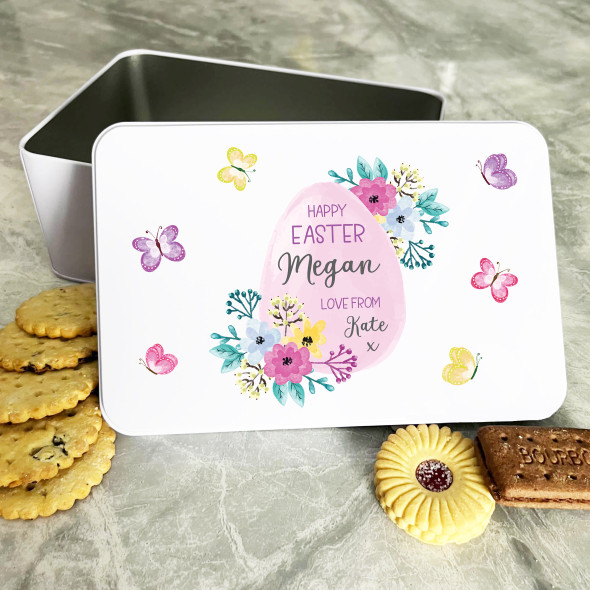 Happy Easter Bright Egg Butterflies Personalised Gift Biscuit Sweets Treat Tin