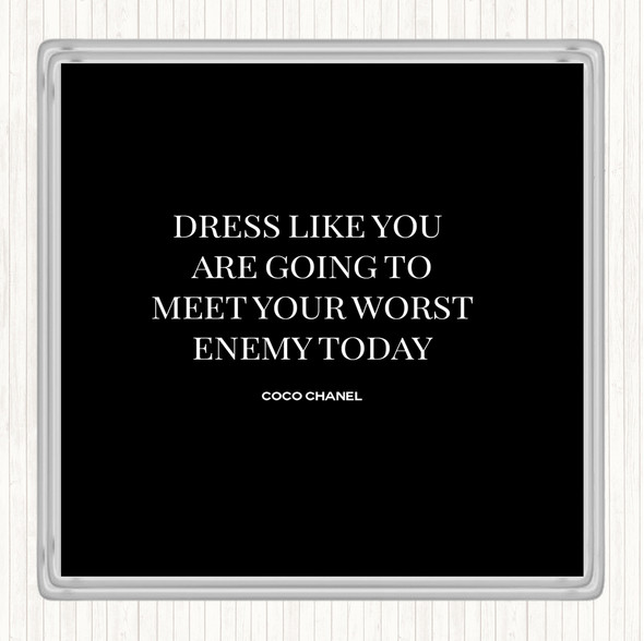 Black White Coco Chanel Worst Enemy Quote Coaster