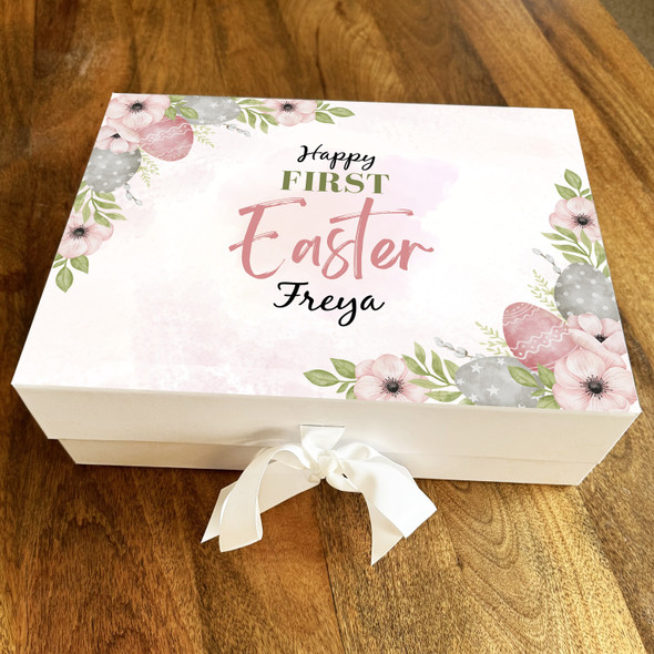 Floral Pink 1st Pretty First Easter Personalised Keepsake Hamper Gift Box