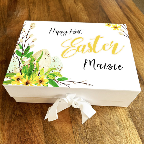 Yellow Flowers Watercolour Eggs 1st Easter Personalised Keepsake Hamper Gift Box