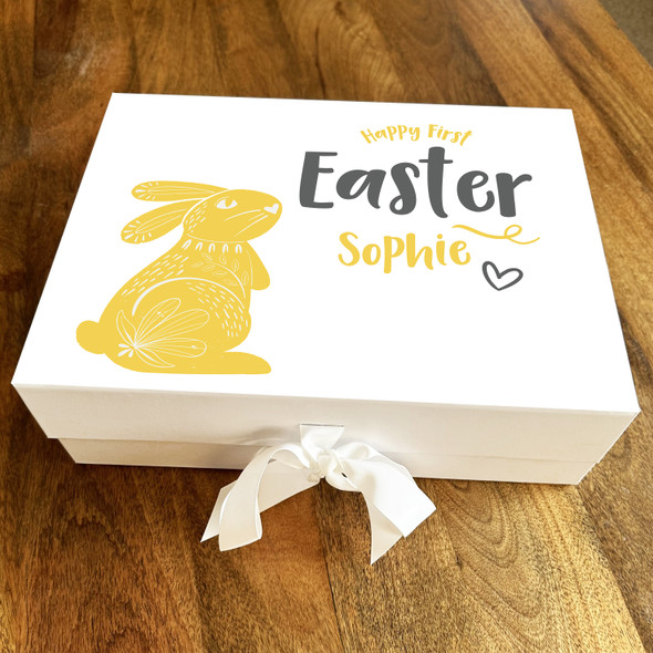 Yellow Patterned Bunny First Easter Personalised Keepsake Hamper Gift Box