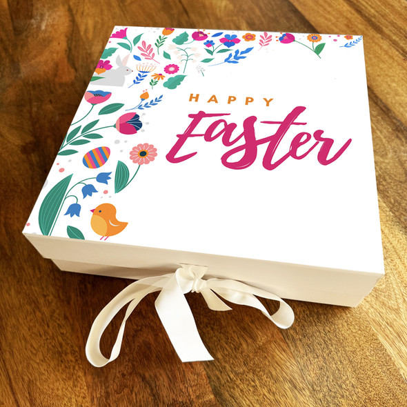 Bright Colourful Happy Easter Personalised Square Keepsake Hamper Gift Box