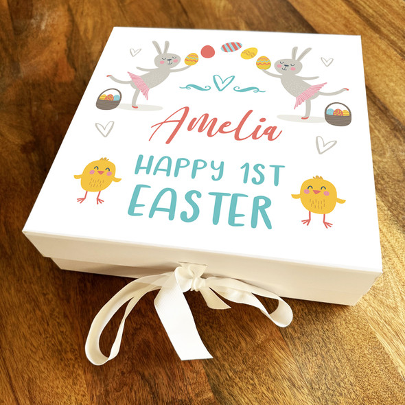 Bunnies Chicks Eggs 1st Easter Personalised Square Keepsake Hamper Gift Box
