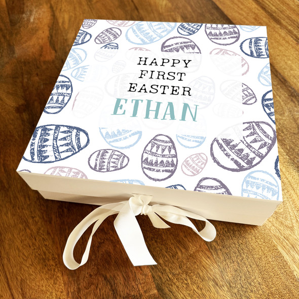 Pastel Patterned Eggs First Easter Personalised Square Keepsake Hamper Gift Box