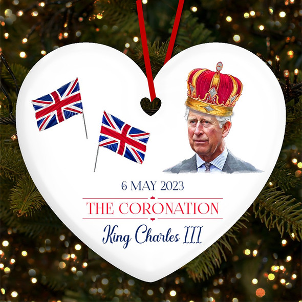 Portrait Crown King Charles III Coronation Souvenir Heart Hanging Ornament