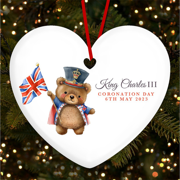Teddy Bear UK Guard King Charles III Coronation Souvenir Heart Hanging Ornament