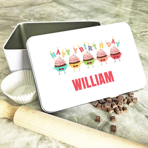 Funny Cupcakes Birthday Rectangle Personalised Treat Tin